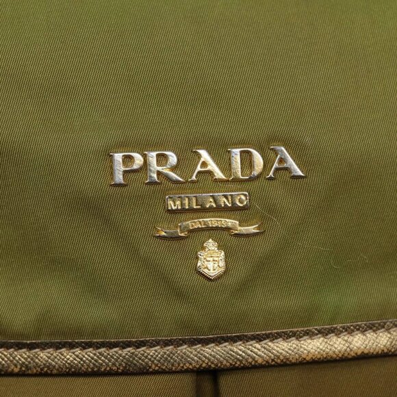 PRADA Shoulder Bag Nylon Khaki Gold Auth - Picture 11 of 16